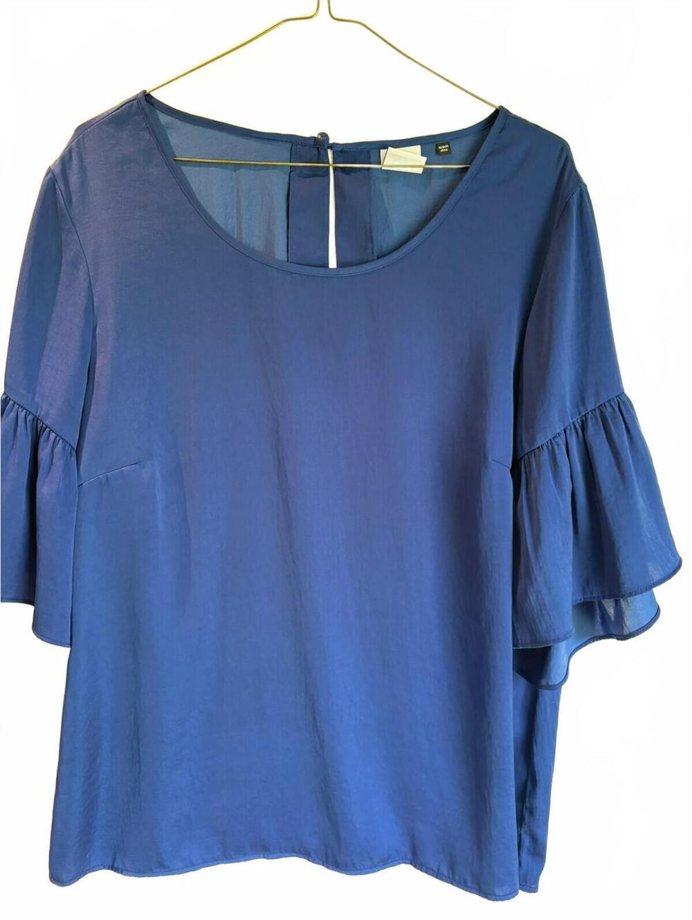 Cabi Women's Blue Ruffle Sleeve Blouse Size Large 100% Polyester